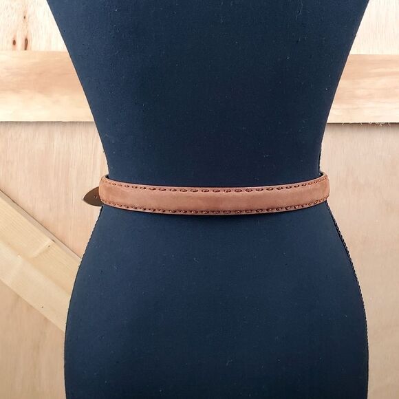 LIZ CLAIBORNE Brown Suede Leather Top Stitching Belt Size S - Picture 2 of 10